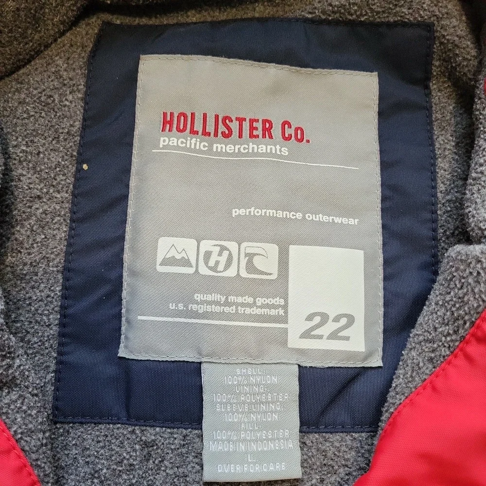 VINTAGE Hollister Ski Style Jacket Mens L Red Navy Fleece‎ Lined Full Zip Y2K